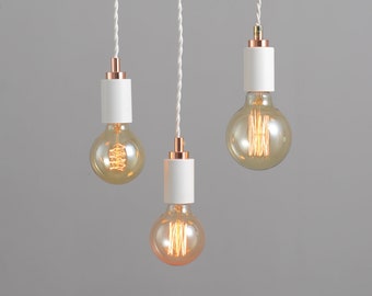 Simple Top Plug-In Swag Pendant Ceiling Light With 15ft Twisted Fabric Cord - Portable Modern Minimalist Exposed Edison Bulb Lighting