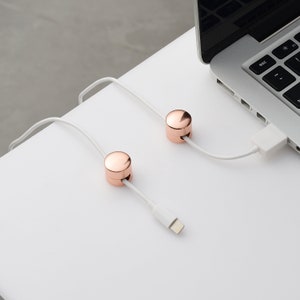 Rose Gold Cable Organizer - Cable Management Clip Buttons For Work Desk, Nightstand, Wall and Car - Made of Brass - 4 Colors