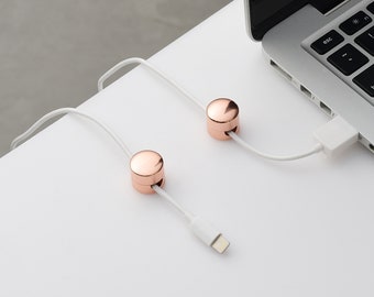 Rose Gold Cable Organizer - Cable Management Clip Buttons For Work Desk, Nightstand, Wall and Car - Made of Brass - 4 Colors