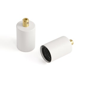 White & Gold Full Cap E26 Light Bulb Socket With Cord Grip - Minimalist Medium Base Lamp Holder for Pendant Fixture Projects - DIY Lamp Part