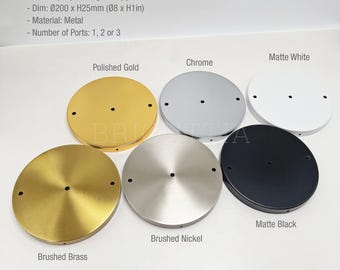 Kit de dosel de techo de 8" – Placa para conjunto de lámparas colgantes de 1, 2 o 3 luces – Dosel de iluminación multipuerto – Negro Blanco Cromo Latón Oro Níquel