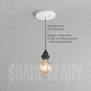 1-Light Shade-Ready Pendant with Black And White Zebra Fabric Cord And Threaded Socket -  - Hardwired & Plug-in Options