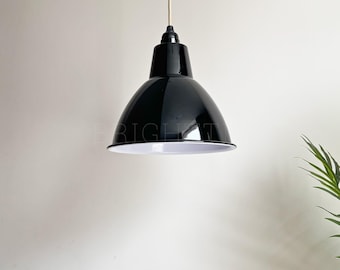 25 cm svart kupolformad taklampa med skärm - Industriell vintagelampa med mässing - Lantgårdsinredning, köksinredning