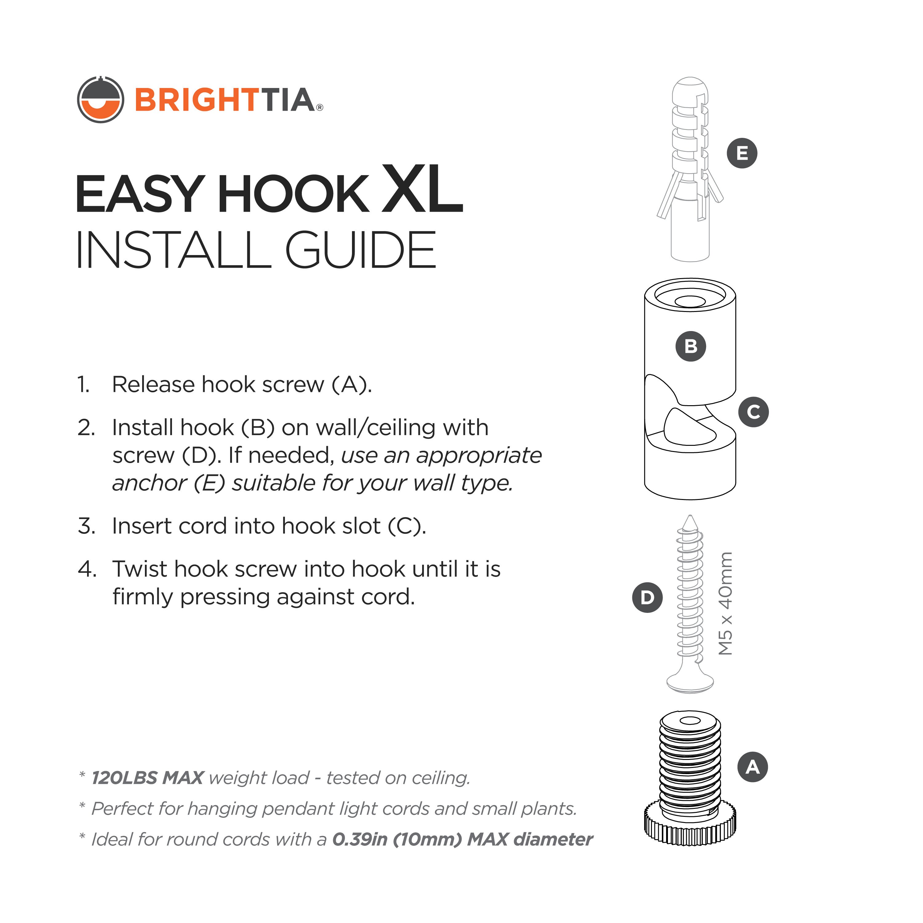 Large Aluminum Easy Hook - Heavy Duty Minimalist Cord Keeper Hook for ...