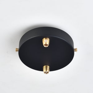 2-Port Black 4.7in Ceiling Canopy With Brass Hardware - Plug-In To Hardwire Pendant Light Fixture Conversion Kit - DIY Lighting Lamp Parts