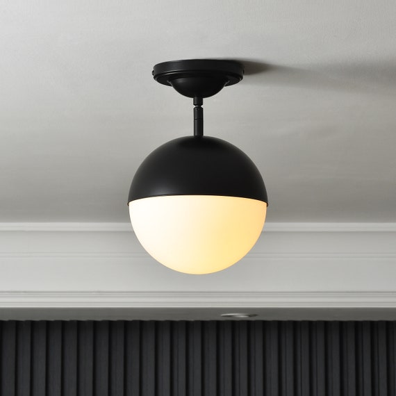 8 Frosted White Globe Pendant Light Matte Black Mid Century Modern Ceiling  Fixture With Extension Rods for Kitchen Islands and Hallways 