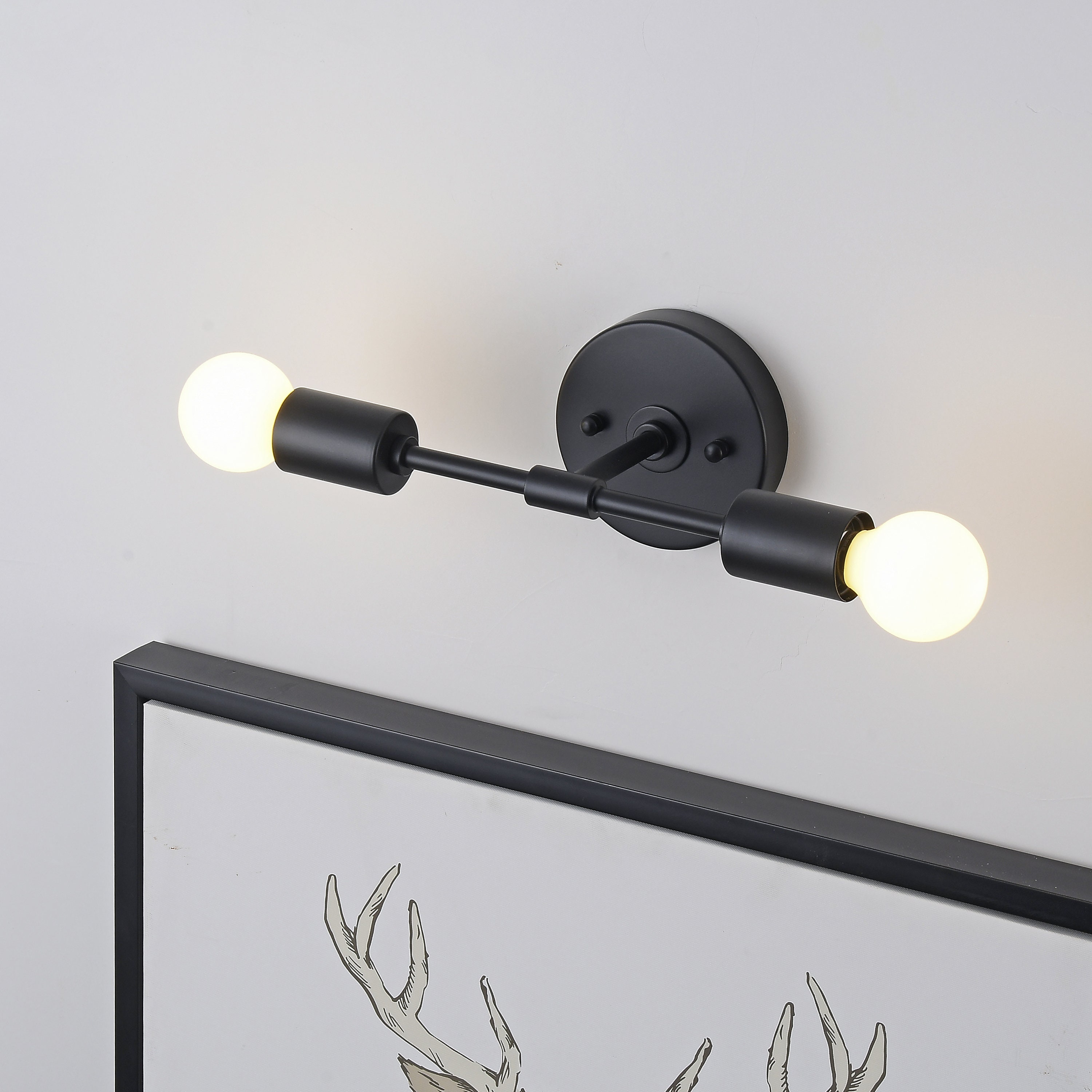 2 Light Black Wall Sconce - Salle de Bain Minimaliste Moderne Vanité & Éclairage Couloir Mid Century