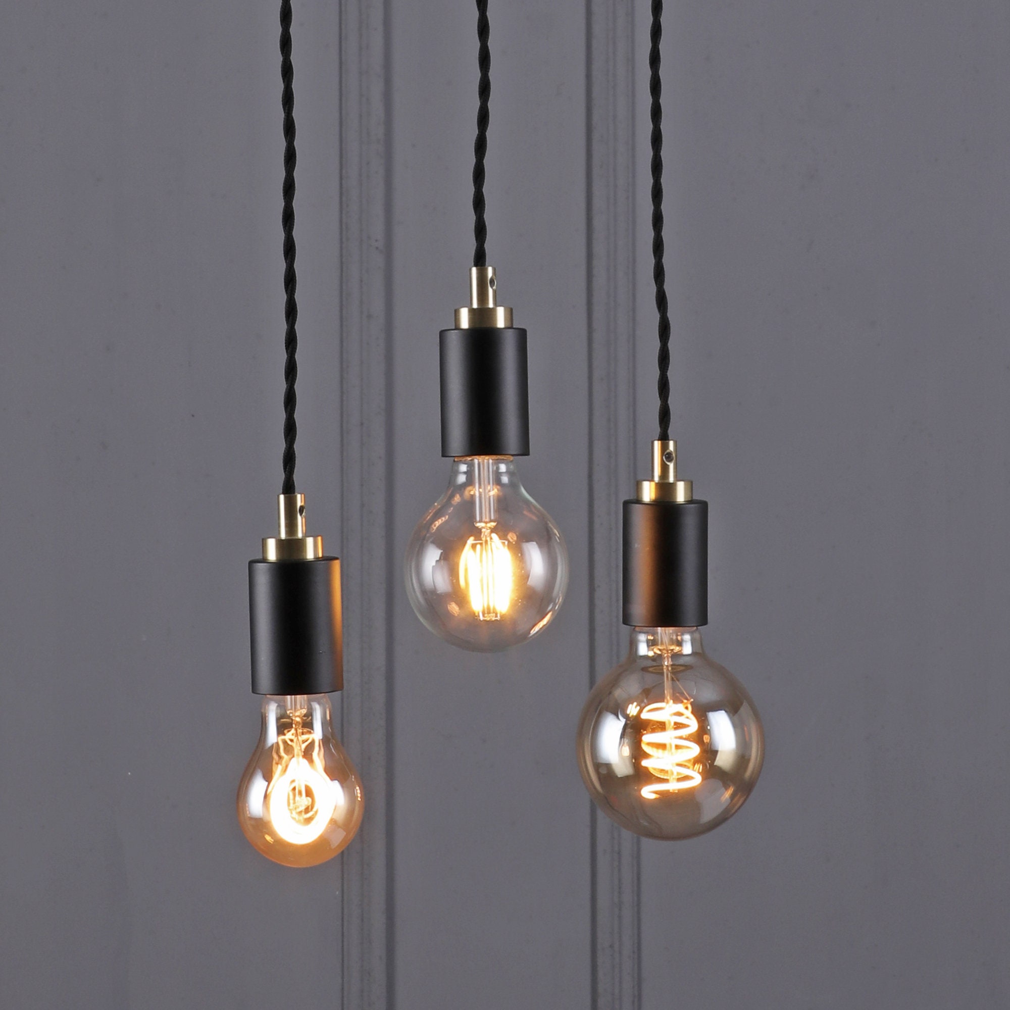 Simple Matte Black Pendant Light With Gold Top - Industrial Modern Minimalist Exposed Edison Bulb Lighting - Hardwire Fixture