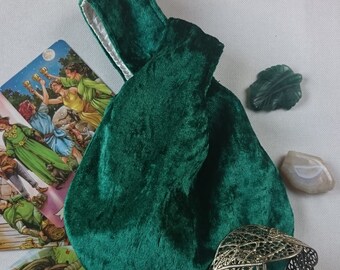 Green Velvet Tarot Bag / Japanese Knot Bag / Japanese Style Purse / Pouch Bag / Tarot Bag