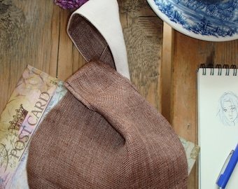 Linen mini Bag S / Japanese  Style Purse / Pouch Bag  / Knot style Purse