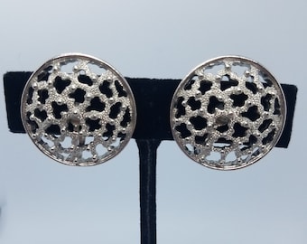 Trifari Signed Vintage Round Filigree Silver Tone Clip-On Earrings; Vintage Jewelry