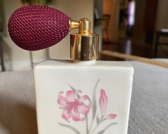 ヴィンテージ風セラミック/磁器製香水瓶2本セット ～ ピンクの花柄