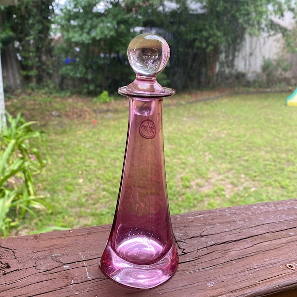 Pink SC Line Perfume Bottle ~ Pink Glass Decanter ~ Scent Bottle ~ Antique ~ Decor ~ Made in Italy. Vintage Italian Glass