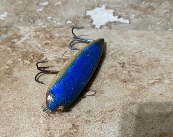 Antique Wooden Fishing Lure w Treble Hooks Beaded Eyes | Vintage Fishing Tackle