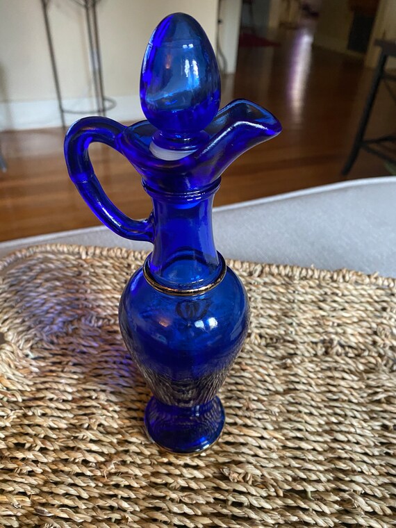Avon Cobalt Blue Decanter Bottle with Handle Cork S… Gem