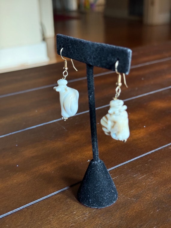 Conch Sea Shell Dangle Earrings, Nautical Beach J… - image 1