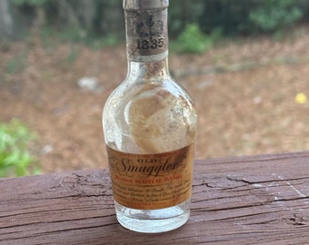 Old Smuggler Scotch Vintage Whiskey Bottle; 1/10 Pint; Antique; Miniature Whiskey Bottle