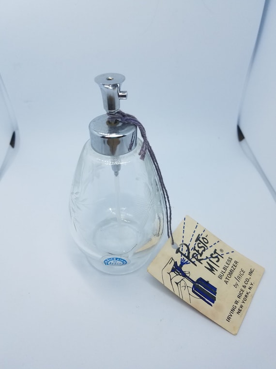 Presto Mist Vintage IRice Etched Glass ANTIQUEVINTAGE IRICE PERFUME BOTTLE