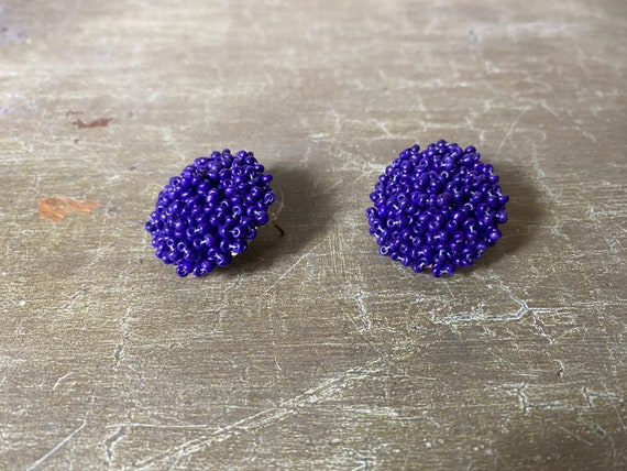 Hand Made Seed Bead Cluster Eggplant Purple Vinta… - image 9