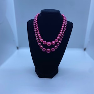 Vintage Two Tone Pink Double Strand Beaded Necklace | Japan Mid-Century Jewelry | Choker | 12-16”