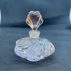 Vintage Pink Glass Perfume Bottle w Topper | Unique Twisted Ripple Bottle | Antique Scent Bottle
