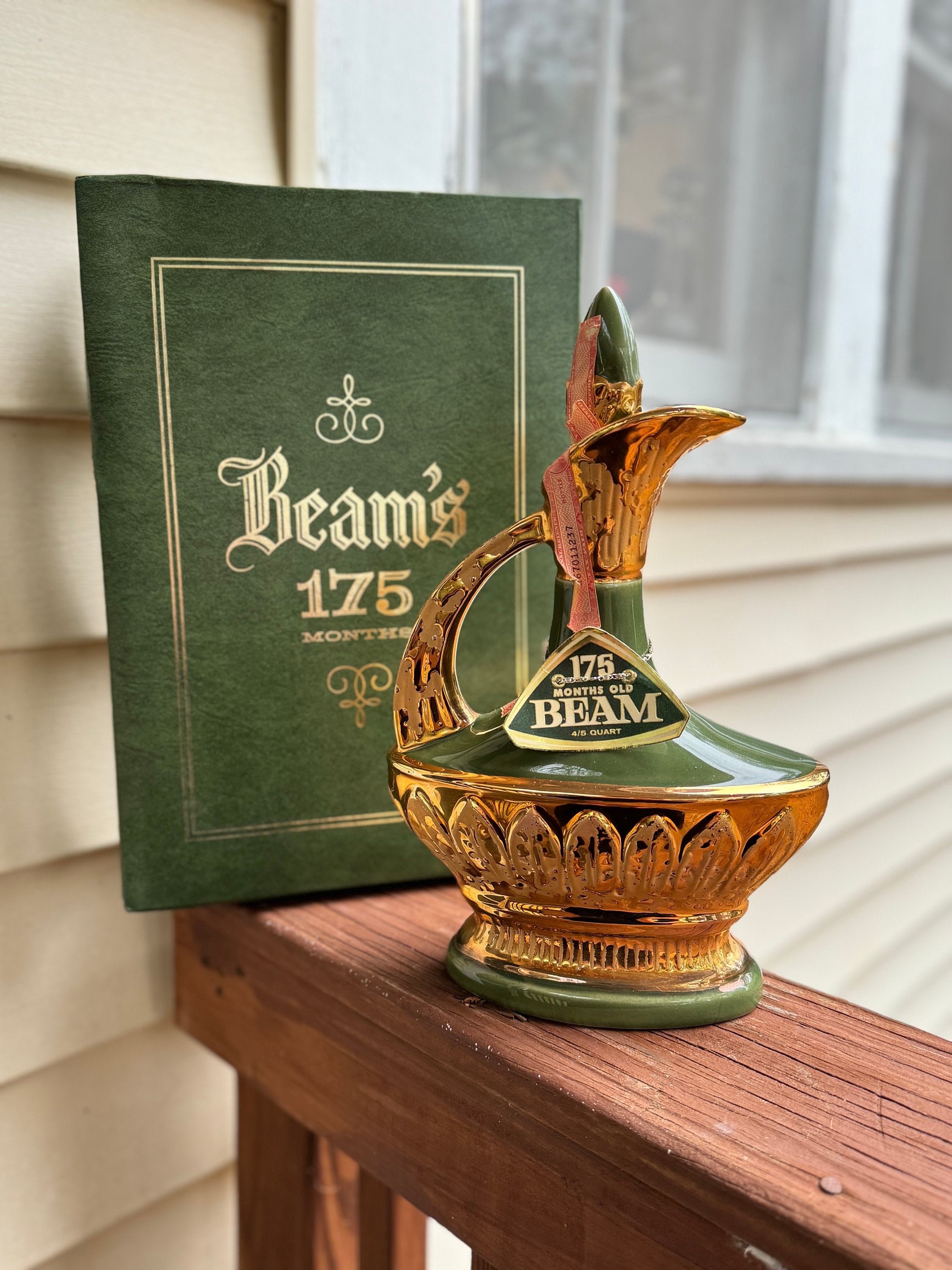 Jim Beam 175 Month Ceramic Vintage Decanter ~ Green Lamp W Gold