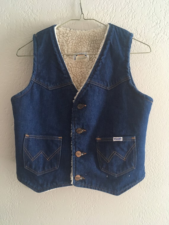 Vintage 70s Wrangler Denim Sheepskin Lined Vest