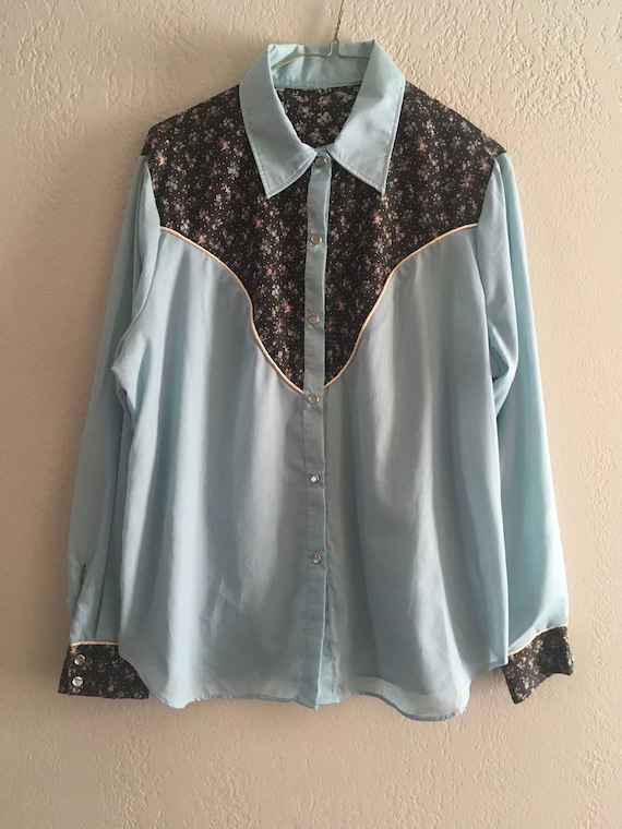 Vintage 70s Western Prairie Pearl Snap Shirt Women