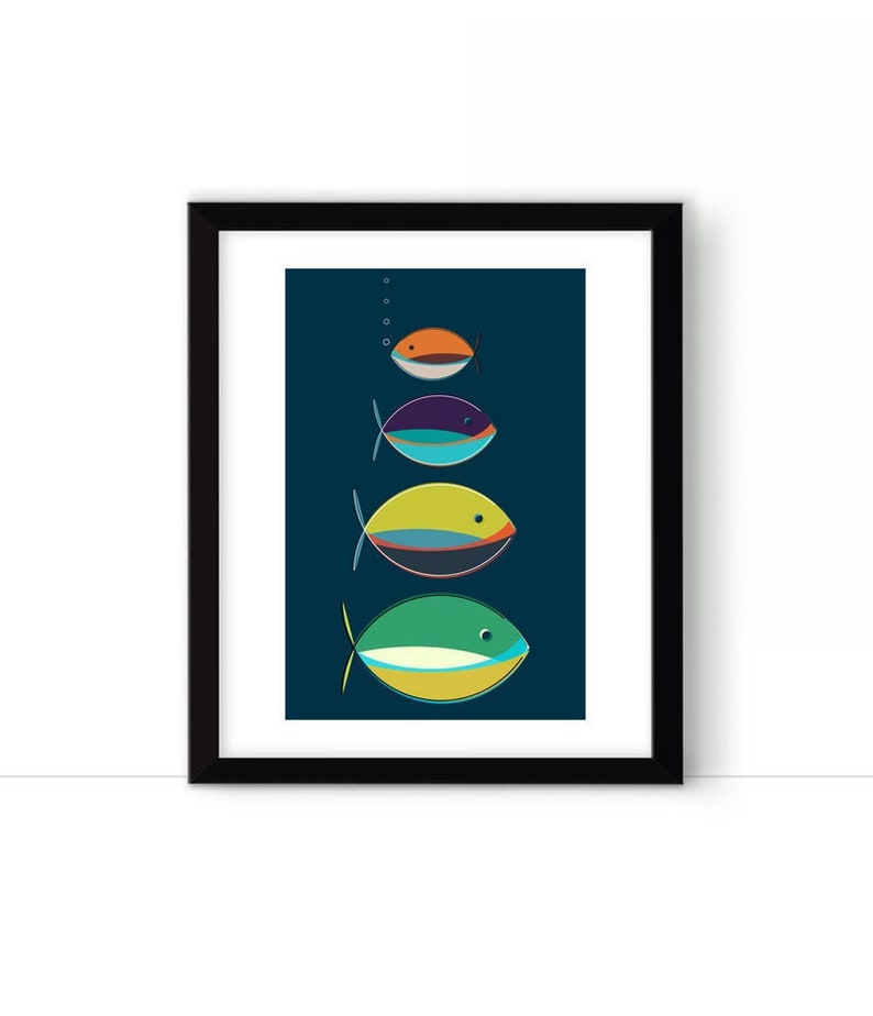 Fish Poster Modern Style Blue Wall Art Fish Abstract Mid Etsy