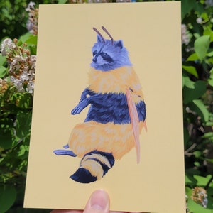 Impression de carte postale abeille raton laveur