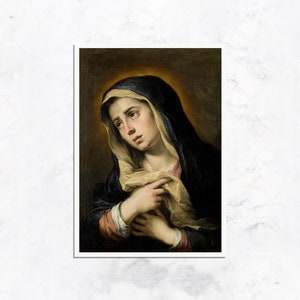 Vintage weesgegroet Maria van onze treurige moeder heilige kaart