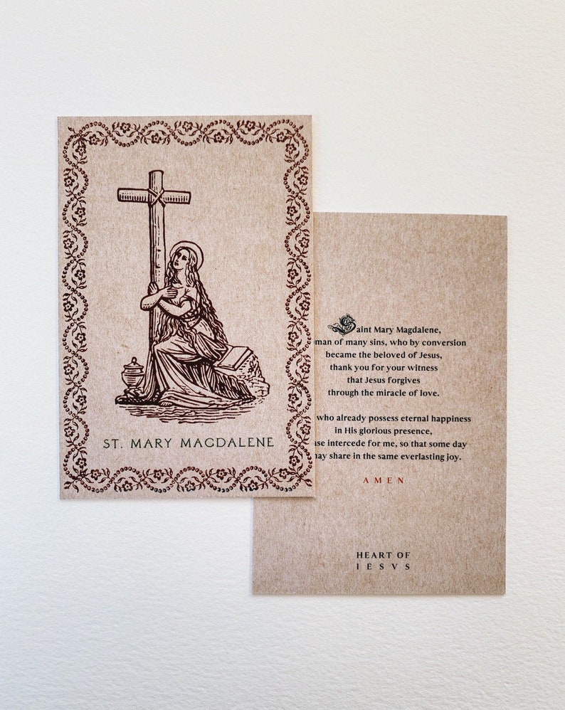 Saint Mary Magdalene Vintage Style Prayer Card Red