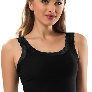 Cotton Tank Tops Lace Trim Camisole for Women, Durable Comfy Soft Stretch Cotton Mother's Day Best Gift Chrismas Gift