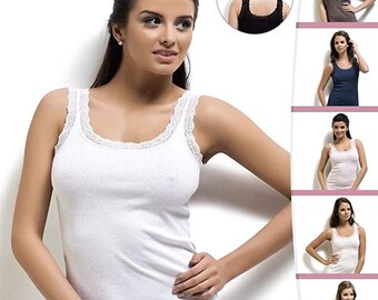 Airy Soft Comfy Stylish Cami Tank Tops Camisole for Women Lace /& Heart Pattern 100/% Cotton