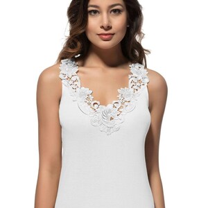 Lace Trim V-Neck Textured Stretch Cotton Cami, Undershirts