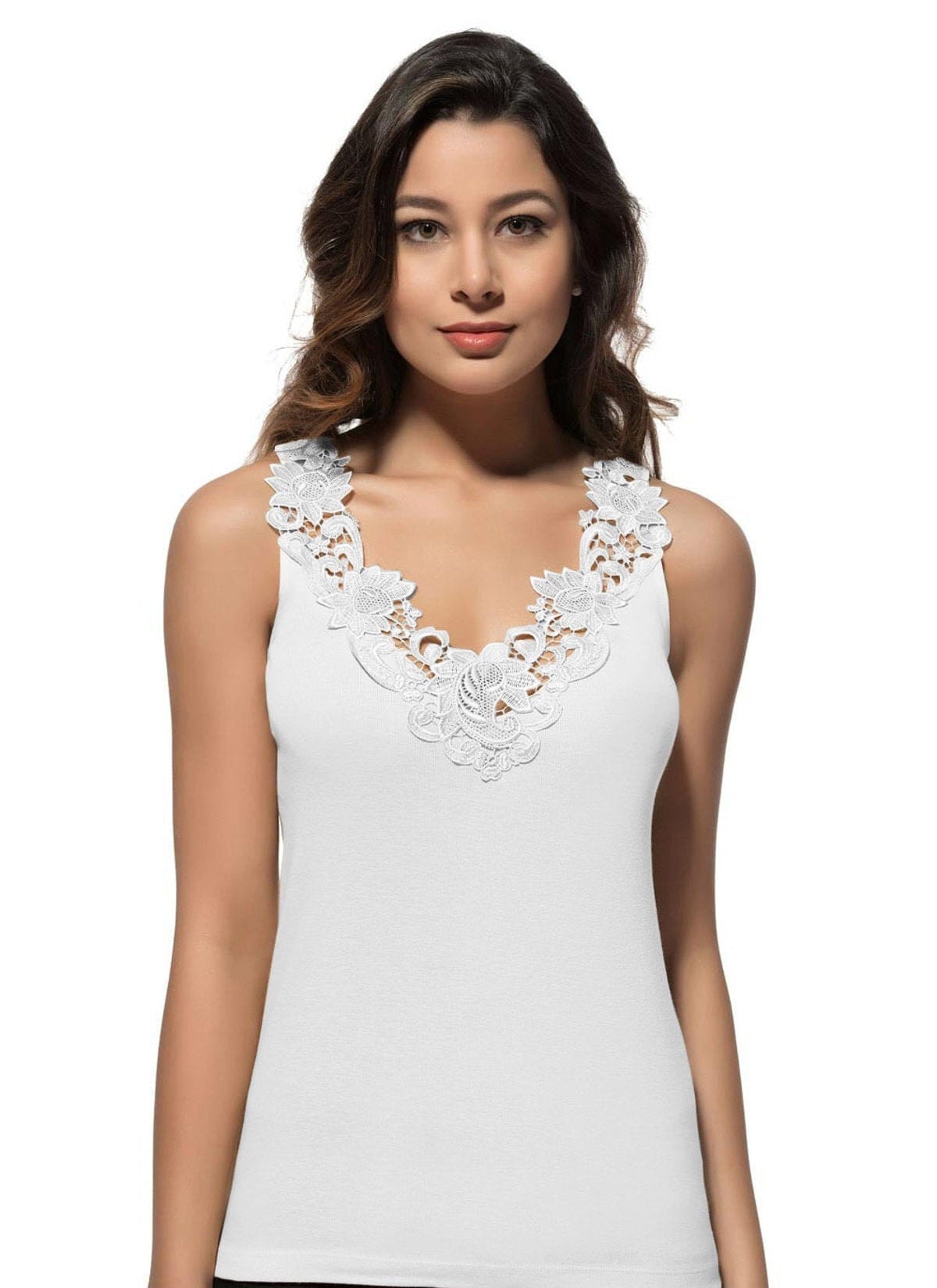 WHITE LACE HIP LENGTH CAMISOLE - FOXERS