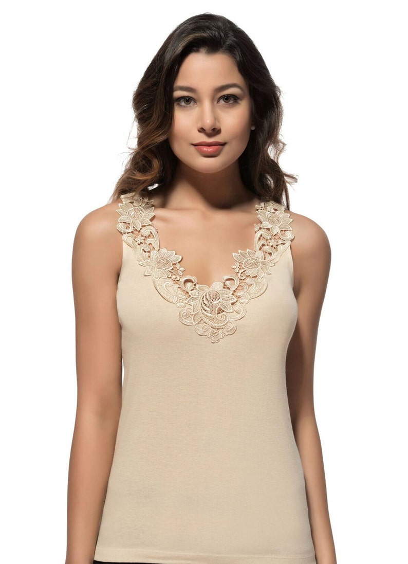 Women's Dressy Cami Tank Tops Fashion Lace Camisole, Comfy Durable Soft Stretch Cotton Lace Trim Camisole Tank Tops Best Gift Chrismas Gift image 8