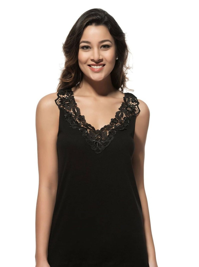 Women's Dressy Cami Tank Tops Fashion Lace Camisole, Comfy Durable Soft Stretch Cotton Lace Trim Camisole Tank Tops Best Gift Chrismas Gift image 2