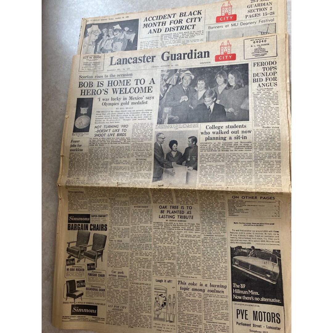 Lancaster Guardian Newspaper Friday October 25 1968 Section 1 and 2 Etsy