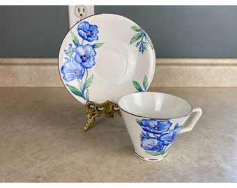 Vintage Godelia Hand Painted Art Deco Bone China England Tea Cup And Saucer Set