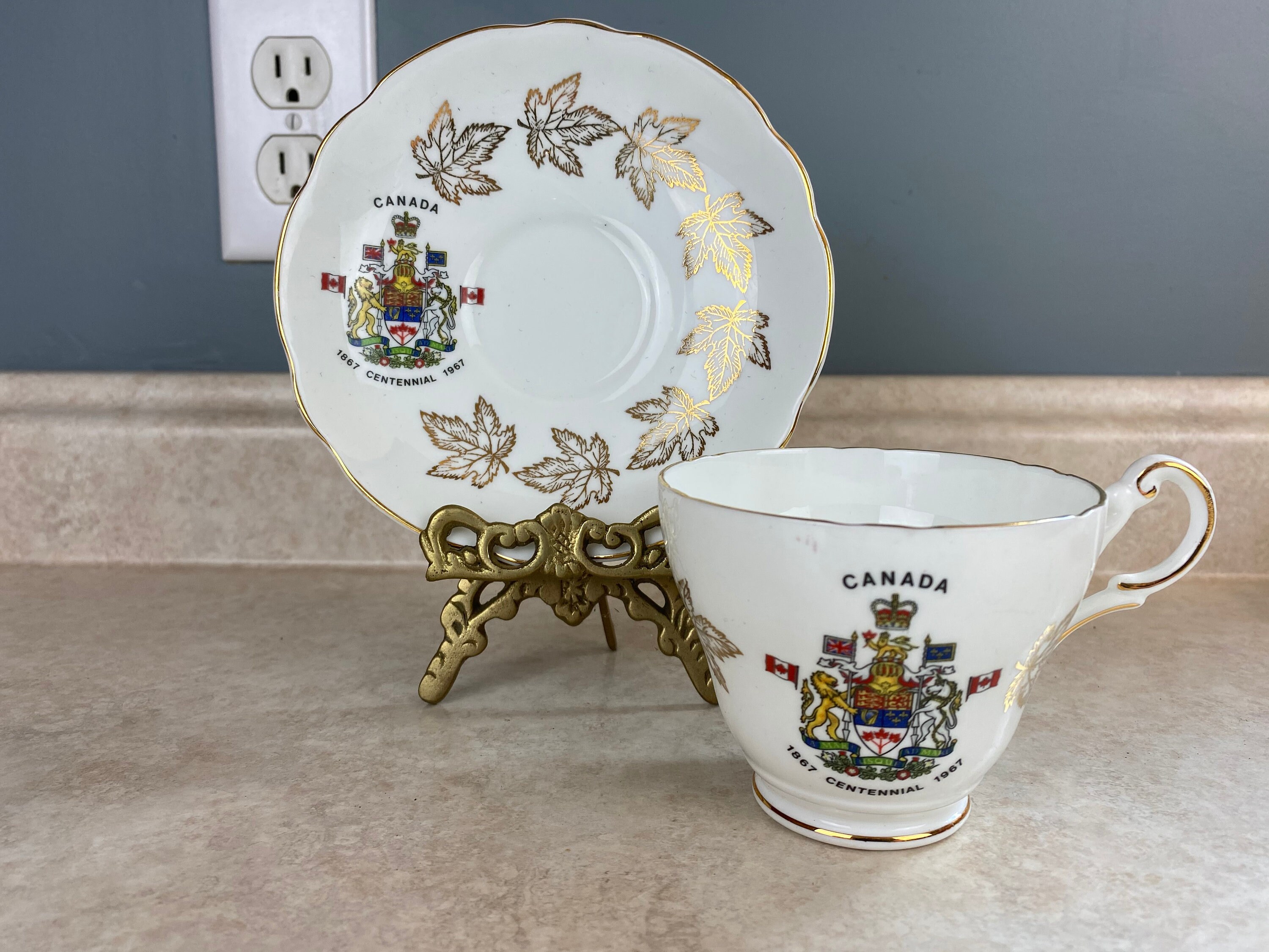 Drinkware 1967 Canadian Centennial Tea Cup and Saucer by Royal Darwood