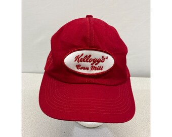 Kelloggs Corn Mill Vintage Trucker Hat Adjustable Red Snapback Super Rare
