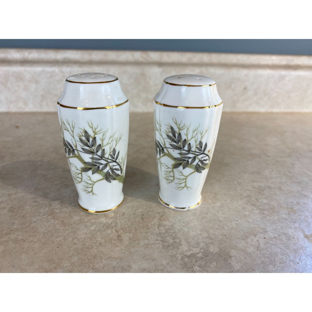 Adderley Fine Bone China Salt & Pepper Shakers Leaf Pattern Etsy