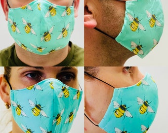 Face Mask - Bee Mint, Hand made in UK. Reusable ,Washable.