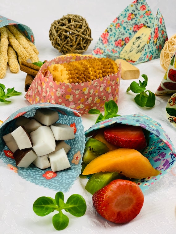 Set Di 5 Involucri Per Alimenti In Cera D'Ape, Riutilizzabili, 100% Cotone, 3 Formati (30cm, 25cm, 18cm), Per Panini, Formaggio, Ciotole, Sostituto Della Plastica, Zero Waste
