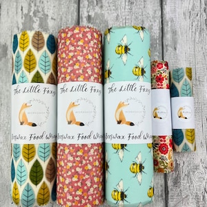 100% Natural Beeswax food Wraps -Choose Wrap Size - Set - Keep wrap tube- Roll, Eco Friendly gifts