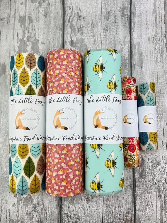 100% Natural Beeswax food Wraps -Choose Wrap Size - Set - Keep wrap tube- Roll, Eco Friendly gifts