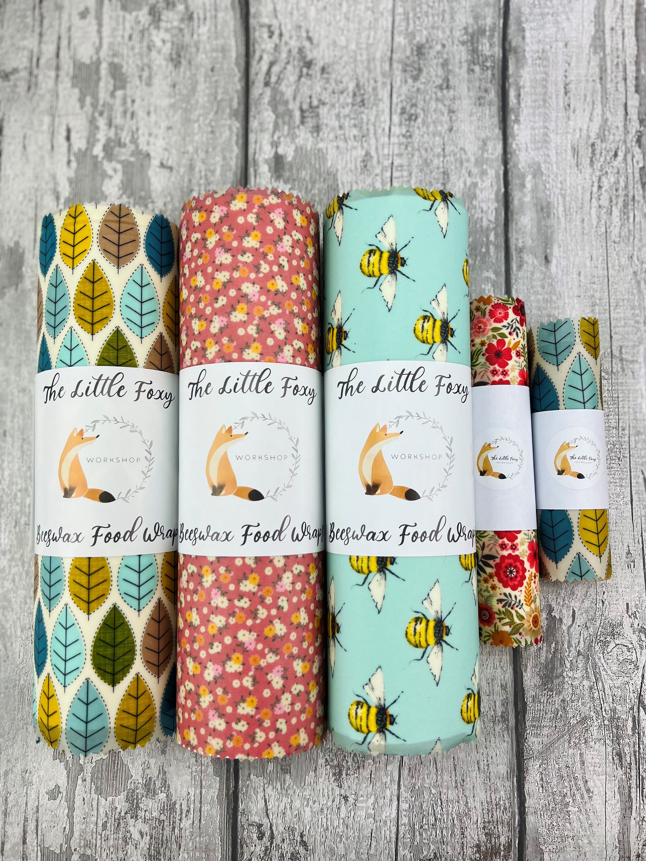 100% Natural Beeswax food Wraps -Choose Wrap Size - Set - Keep wrap tube- Roll, Eco Friendly gifts