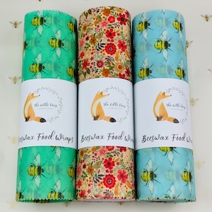 100% Natural Beeswax food Wraps -Choose Wrap Size - Set - Keep wrap tube- Roll, Eco Friendly gifts