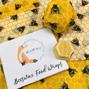 100% Organic Set of 5 XXL Natural Reusable Beeswax Food Wrap - Set Of 5 (35x35, 35x35, 20x20, 20x20,  15x15 cm) + refresh bar